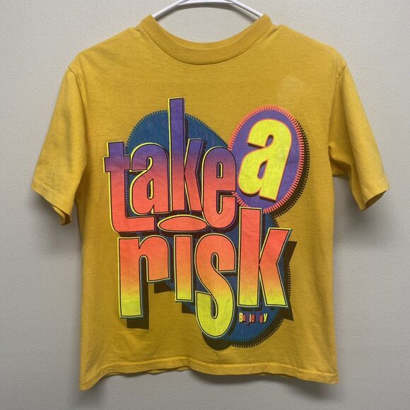 Vintage Early 90s Bugle Boy take a risk- Push U to the Xtreme Neon shirt 2 sided - Picture 1 of 12